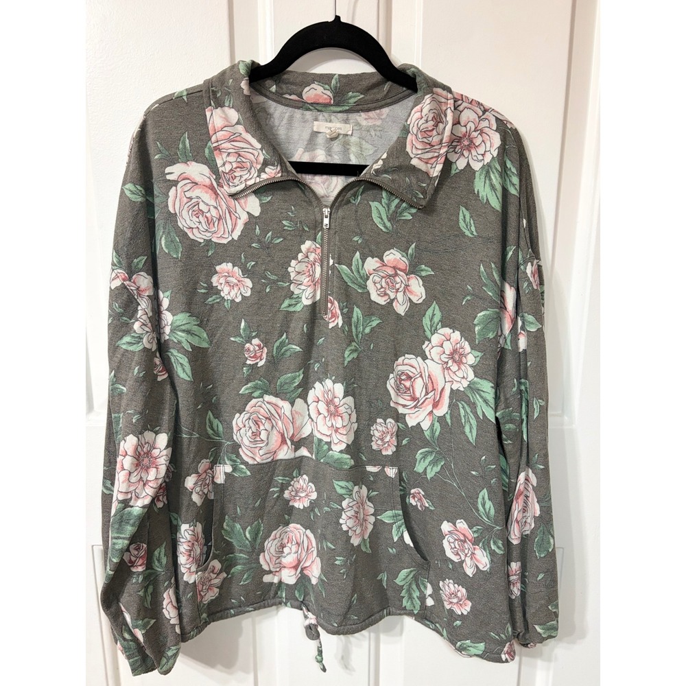 Maurices | Floral Quarter Zip Pullover Plus Size 1 || Gray Pink|